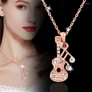 Pendant Necklaces LEEKER Charm Music Note Guitar Necklace For Women Girls Crystal Stones Chain On The Neck Accessoriese Jewelry ZD1 LK2