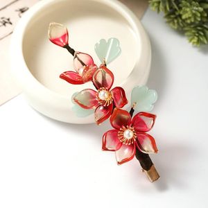 Haarspangen chinesische Haarnadel für Männer rote Blume Kristall Perlen Hanfu Kleid Accessoreis Vintage Floral Barrettes Schmuck