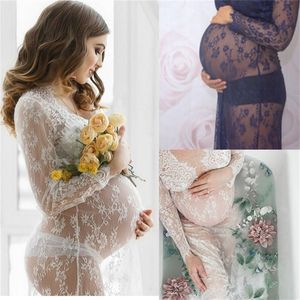 Maternity Dresses For Photo Shoot Women Pregnancy Lace Dress Photography Props Sexy Long Sleeve Maxi Maternity Gown Vestidos 20220921 E3