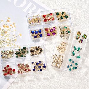 Dekoracje grafiki paznokci 1Box 3D Rhinestone Gems Gold Metal stop serca urok do majsterkowania Diamond Luksusowa biżuteria