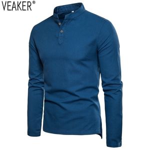Men's T-Shirts Spring Cotton Linen T shirts Chinese Style Slim Fit Long Sleeve Tops Men Solid Color Breathable shirt 220920