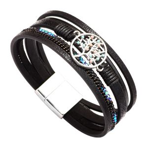 Árvore da vida charme pulseira fivela magnética couro do plutônio trançado multicamadas envoltório pulseiras pulseira manguito moda jóias para mulher