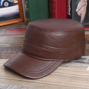 Berets Leather Leather Men Hat Dark Amerfs Autumn Winter Visor Cap Sheepes Sheep Middle Age Male Flat Flat