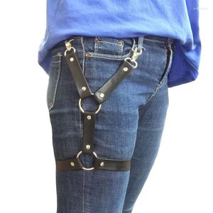 Belts Men Cross Leather Metal Ring Leg Harness Body Bondage Stocking Suspender Women Cool Hip Hop Punk Straps Belt