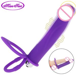 Produkty kosmetyczne podwójna penetracja wibrator Penis Pildo Pasek na wibracje na wibracja anal wtyczka seksowna zabawka dla mężczyzn Para początkujących