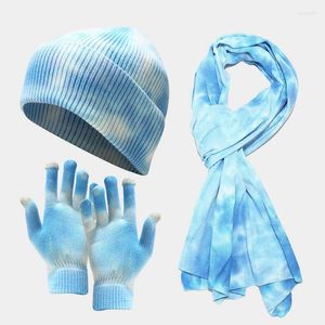 Berets krawatowe dzianinowe czapki rękawiczki szalik garnitury damskie jesień i zimowe zimne, odporne na zimno trzyczęściowe dla mężczyzn