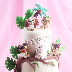 Festliga leveranser tecknad hund skog djurkaka topper s￶t mjuk keramik skog djungel safari hundar cupcake dekor 1: a f￶delsedagsfest