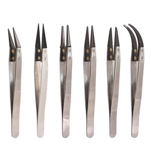 Common Tools Heat Resisting Antistatic Black Ceramic Tweezers Removable Tips Bent Tweezer for E Cigarette Resistance Wire DIY Tool 120pcs/lot