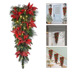 Decorative Flowers Christmas Led Wreath Decoration Cordless Prelit Stairs Lights Up Garlands Navidad Year 2022 Gift Guirlande Noel