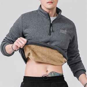 Herrtröjor tröjor vinterlånga ärmar fleece fodrad varm ren färg kvarter zip förtjockas plus storlek 8xl 220920