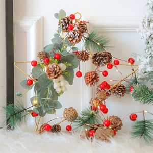 Juldekorationer Jul DIY Decoration Pine Cone Red Fruit Bell Light String String Creative Home Led Copper Wire Lamp Pull Flag Fir Tree Ornament 220921