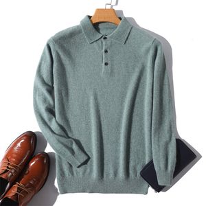 Camas de lapela de caxemira de caxemira de homens Spring Pullovers de outono malha tricotar tampos quentes masculino 100 pólo de lã Grande tamanho 220920