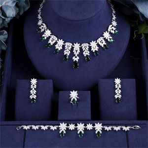Diğer Mücevher Seti Jankelly Nijerya 4pcs Kadınlar İçin Gelin Zirkonya Partisi Lüks Dubai Kolye Kulak Yüzükleri Cz Kristal Düğün Takı Setleri 220921