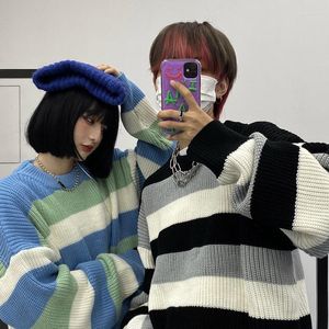 Erkek Sweaters Japon Çizgili Çift Kış Örme Kazak Koreli Emo Emo Saket Sokak Giyim High Street Renk Engelleme Uzun Kollu