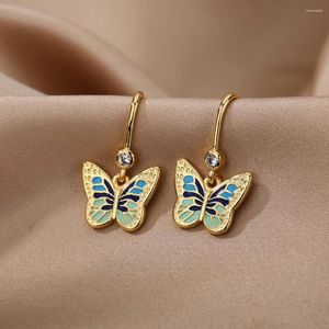 Dangle Earrings Colorful Enamel Butterfly Drop For Women Stainless Steel Couple 2022 Trend Aesthetic Jewelry Christmas Gift