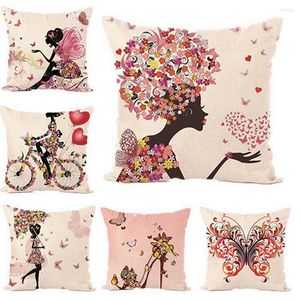 Pillow Pillowcase Fairytale Style Flower Fairy Stamping Linen Decoration Butterfly Girl Home Living Room DecorationDIY