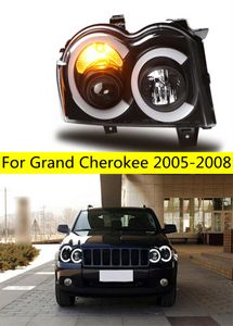 Автомобильные фары для Grand Cherokee, светодиодные фары 2005-2008 V2, прожекторные фары, дальний свет, ангельские глазки, указатель поворота