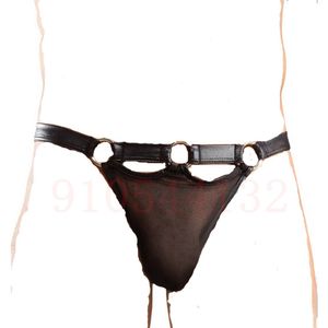 Articoli di bellezza PU Pelle Mesh Perizoma Mutandine trasparenti Imbracatura di castità regolabile Pene Scroto Bondage BDSM Flirt Intimo sexy da uomo