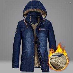 Jaquetas masculinos jaqueta de inverno jeans de jeans masculino no meio de um veludo grossa grossa de algodão puro casacos de capuz de capuz Men Windbreaker m-5xl