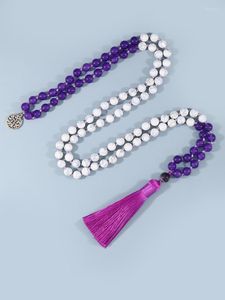 H￤nghalsband yuokiaa naturlig vit howlite turkosa ametist p￤rlor mala japamala 108 p￤rlor med buddha charms tofs halsband