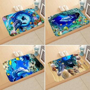 Mattor Retro Dolphin Mats Marine Life Underwater World Digital Printing Non-Slip Badrumsdekoration Hem