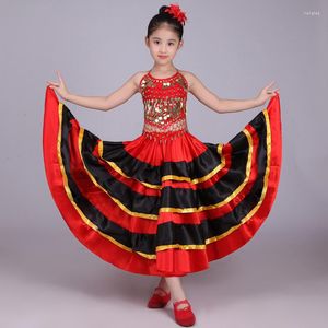 Stage Wear Spanish Flamenco Girls Dance Skirt Practice Long Big Swing Performance Party Gypsy Kids Belly Dresses