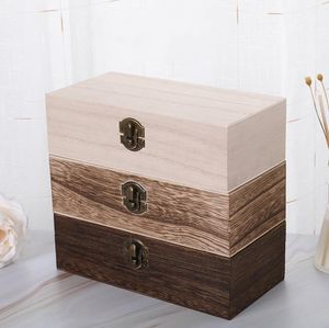 Caixa de armazenamento de madeira grande cor cor escocete de pinheiro retangular Caixa de madeira de madeira sólida Caixa artesanal de joias artesanais 20x10x6cm SN6792