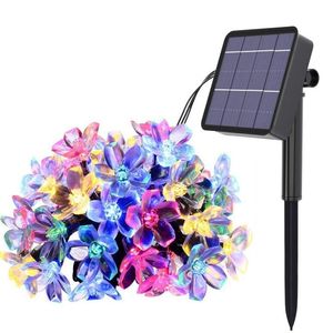 Solar Garden Lights 5m 7m 12m Peach Flower Lamp Power LED String Fairy Light Gardens Bröllopsdekor för utomhus