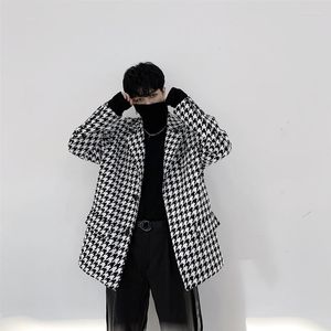 Men's Suits Men Loose Black White Plaid Casual Suit Jacket Male Women Vintage Streetwear Hip Hop Blazer Coat Outerwear Terno Masculino