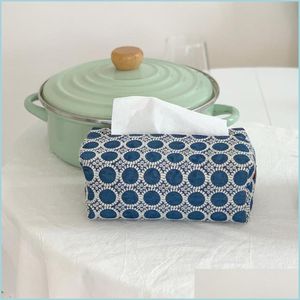 Tissue Boxes Napkins Japanese Embroidery Box Fabric Denim Light Luxury Pum House Living Dining Room Decorations Storage B Homefavor Dhofd