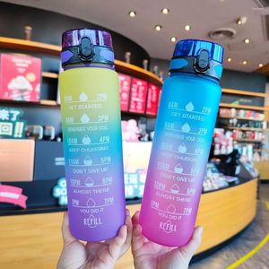 Wasserflaschen 1L 2L Tritan Gallonenflasche Flip-Flop Motivation mit Zeitmarkierung BPA-frei Große Kapazität auslaufsichere Farbverlaufsbecher