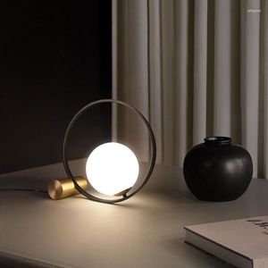 Bordslampor glas bolllampa för studie vardagsrum sovrummet sovrum led art deco hem stående smidesjärn ring natt skrivbord ljus