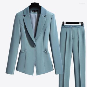 Pantalon de deux pièces pour femmes 2022 Spring Automne Automne Bureau des femmes Suisses Ladies Notched Ensembles Femme Bouton Single Blazer Elegant Long Pant Suit