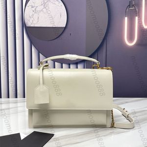 12A All-New Mirror Quality Designer Womens Sunset Bag 25cm Grande Couro Genuíno Couro Flap Bolsa Luxurys Bolsas Crossbody Black Ombro Gold Chain Box Bag