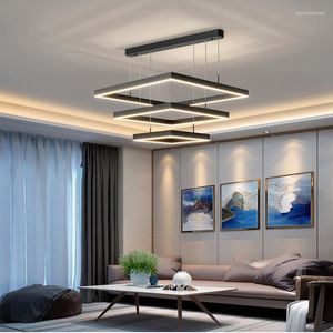 Pendant Lamps 2022 Modern Minimalist Led Living Room Chandelier Black Square Design Used For Lighting Restaurant Bedroom Lights