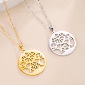 Pendant Necklaces Dawapara Tree Of Life Pentagram Necklace Triple Moon Goddess Amulet Stainless Steel Talisman Mystical Jewelry