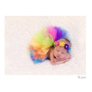 Rec￩m -nascidos Baby Photography Props Salia com banda de cabelo Multicolor Infant Saias de Tutu Rainbow Fotografia Photo Props Roupas 20220921 E3