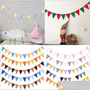 Decoração de festa 12Flags Colorf Fabric Garlands Christmas Felt Bunting Pinging Felt para casamento de aniversário em casa pendurada Garland Drop de dhrbh