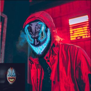 Party Masks 1PC Halloween Neon LED Luminous Clown Glowing Cosplay Horror Full Face Props 220920
