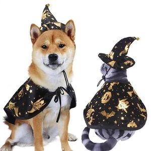 Hundebekleidung Haustier Hunde Halloween Cape Zauberer Hut Kleidung Set Lustige Cosplay Dress Up Prop Requisiten Katzenmantel Kostüm für Festival Urlaub Kleidung 220920