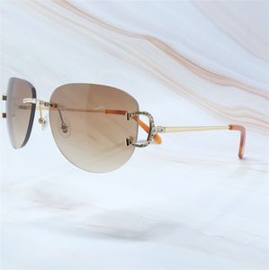 Óculos de sol Strass Men Rimless Ploit Diamond Big C premium Eyewear Hiphop Frame Óculos Summer Wire Sun France Lentes De Sol