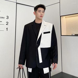 Men's Suits Luxury Light Design Men's Suit Jacket 2022 Spring Korean Personalized Color Block Patchwork Oversized Blazer Blet 2Y2230