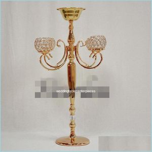 Decorazione per feste 75 cm di altezza Fornitura da 10 pezzi Centrotavola da tavola in oro 5 bracci Candelabri nuziali in cristallo Consegna a goccia 2021 Giardino domestico Festi Dhsbh