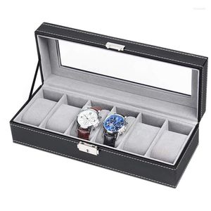 Bekijk dozen roosters doos PU Leather Case Holder Organizer opslag voor kwarts horloges sieraden display roll cadeau