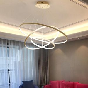 Lâmpadas pendentes Ofertas de oferta Especial Luzes de restaurante LED NORDIC LOFT MODERNO 3 RING HANGLAMP PARA A LOBBY DE COZINHA