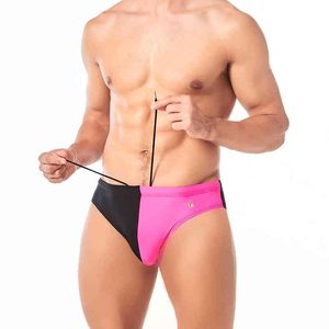 Men's Swimwear New Men Solid Color Sticks Swimwear Europe America Fashion Low Waist Triangle Swim Shorts Summer Beach Surf Quick Dry J220913