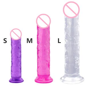 Itens de beleza 4 tamanho de vibrós transparentes geléia de idiota vibrador de vidrador real brinquedos sexy adult para mulher anal plug plug gode shop