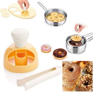 Baking Moulds Yellow donut mold with dipping tongs ABS plastic biscuit molds baking tools accessories