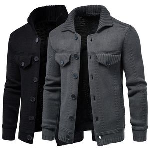 Herrtröjor Herrstickad tröja jacka och tjockare i vintern långärmad Cardigan Wool Men's Lapel Workwear Cardigan Ytter tröja 220921