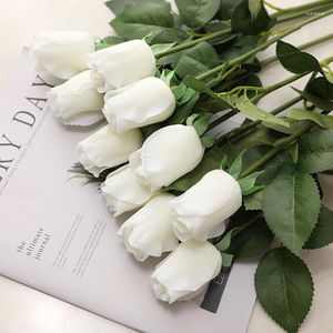 Decorative Flowers Europe Wedding Party Favor 50cm White Real Touch Plastic Rose Bud Home Art Decor Artificial Flower Valentine Anniversary